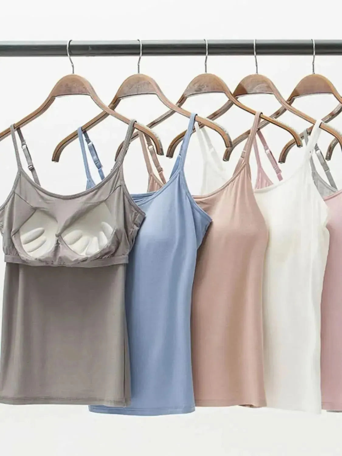 Full Size Adjustable Strap Modal Cami with Bra - Bad Moms Club
