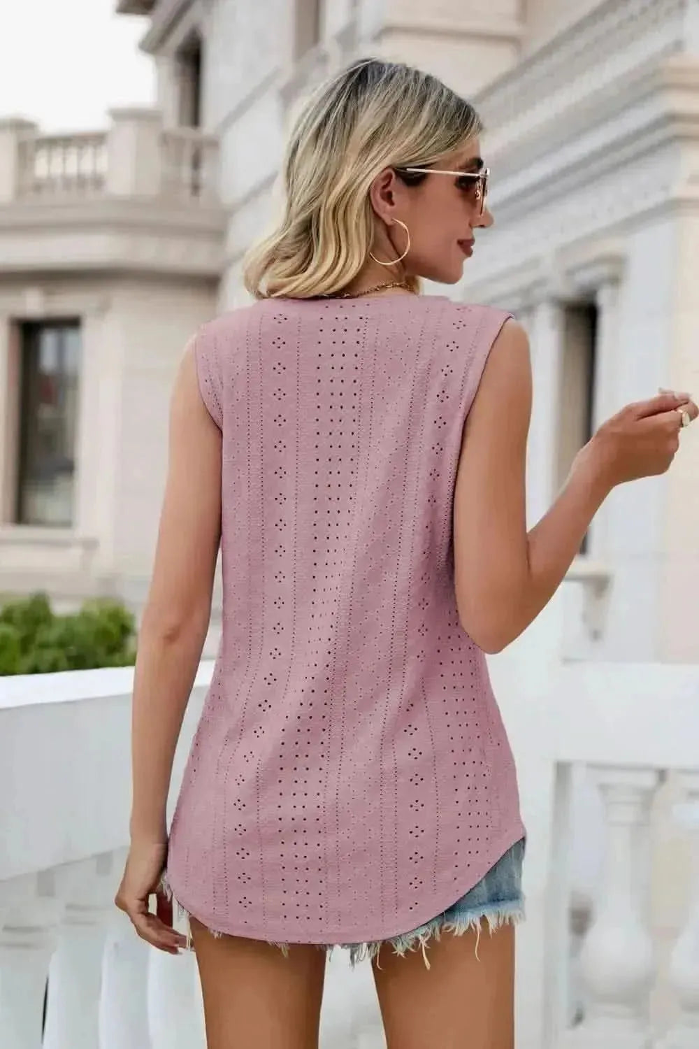 Eyelet V-Neck Tank - Bad Moms Club