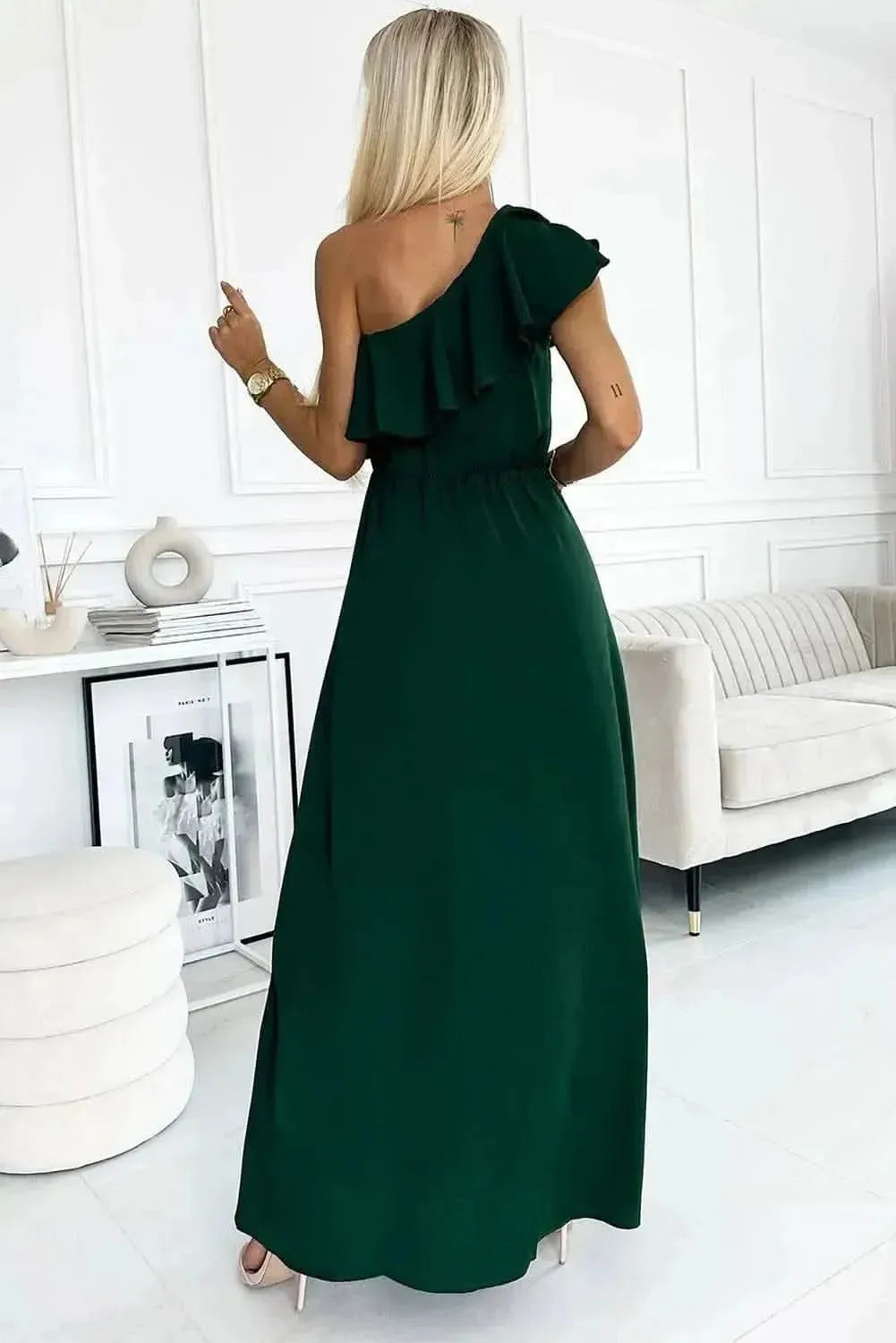 One-Shoulder Ruffled Maxi Dress - Bad Moms Club