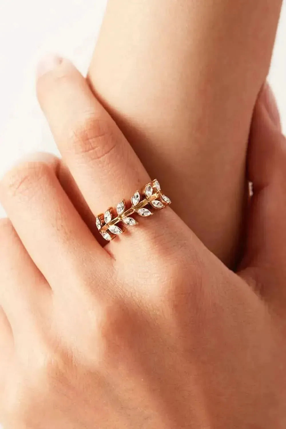 Inlaid Zircon Leaf Open Ring - Bad Moms Club