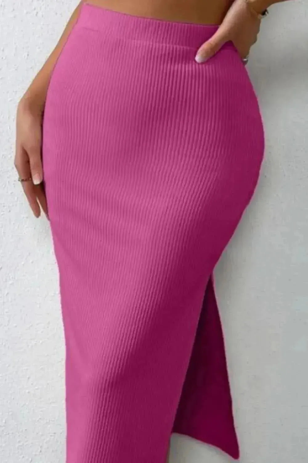 Ribbed Round Neck Tank and Slit Skirt Sweater Set - Bad Moms Club