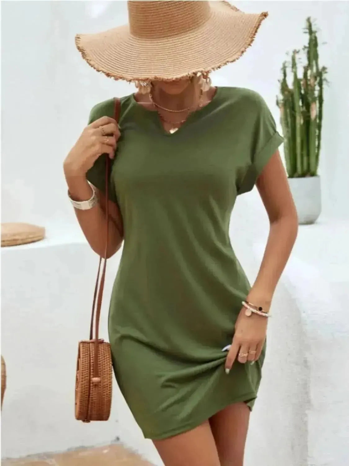 Notched Short Sleeve Mini Tee Dress - Bad Moms Club
