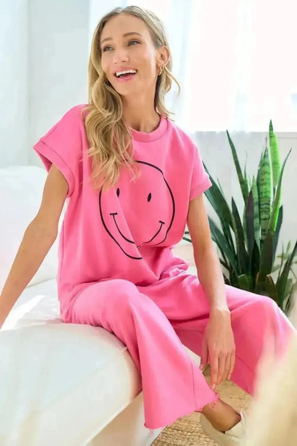 First Love Smile Face Drop Shoulder Brushed Inside T-Shirt - Bad Moms Club