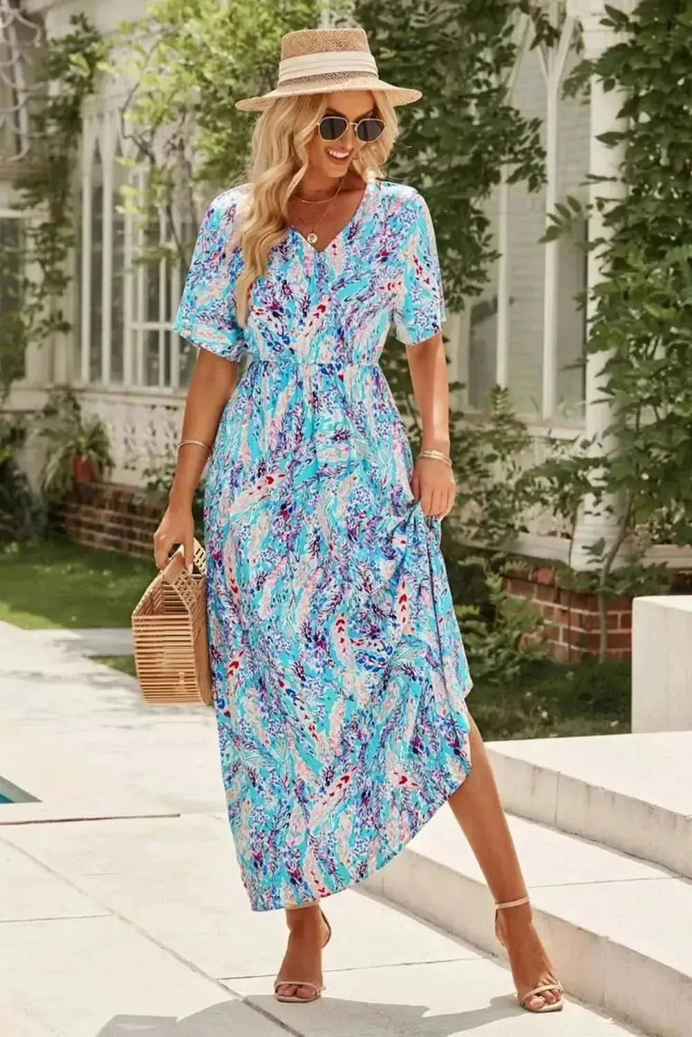 Multicolored V-Neck Maxi Dress - Bad Moms Club
