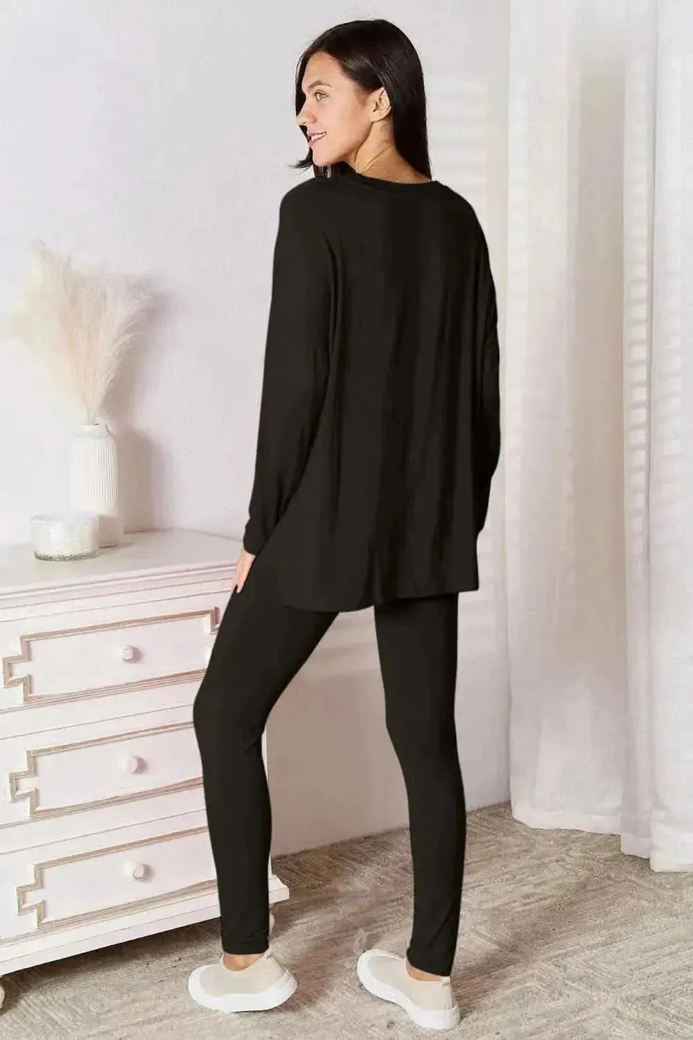 Basic Bae Full Size V-Neck Soft Rayon Long Sleeve Top and Pants Lounge Set - Bad Moms Club