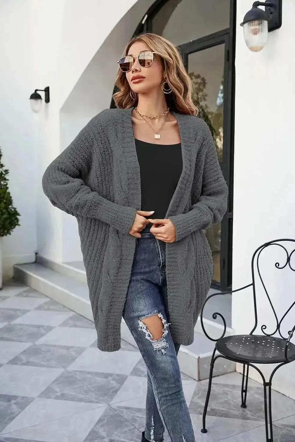 Open Front Dolman Sleeve Cardigan - Bad Moms Club