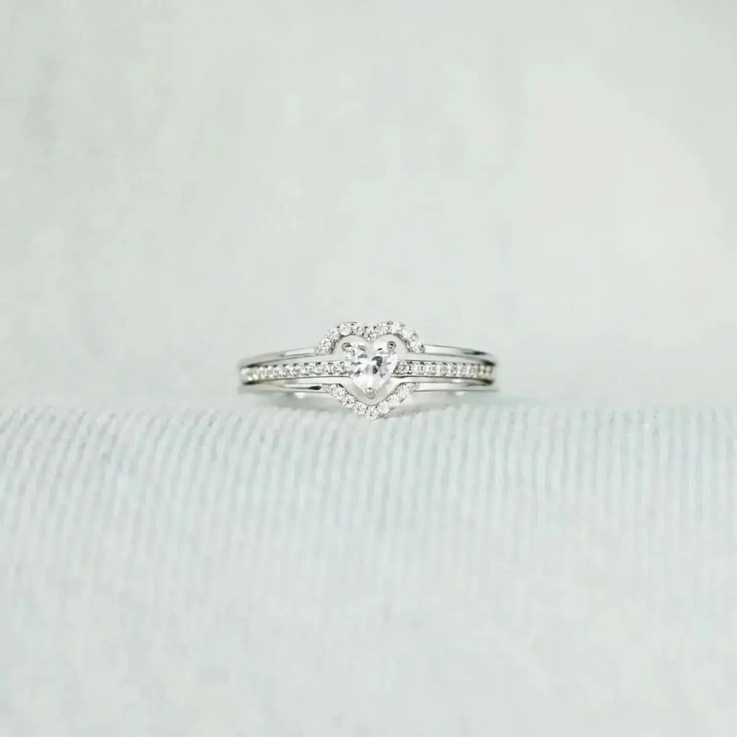 925 Sterling Silver Inlaid Zircon Heart Ring - Bad Moms Club