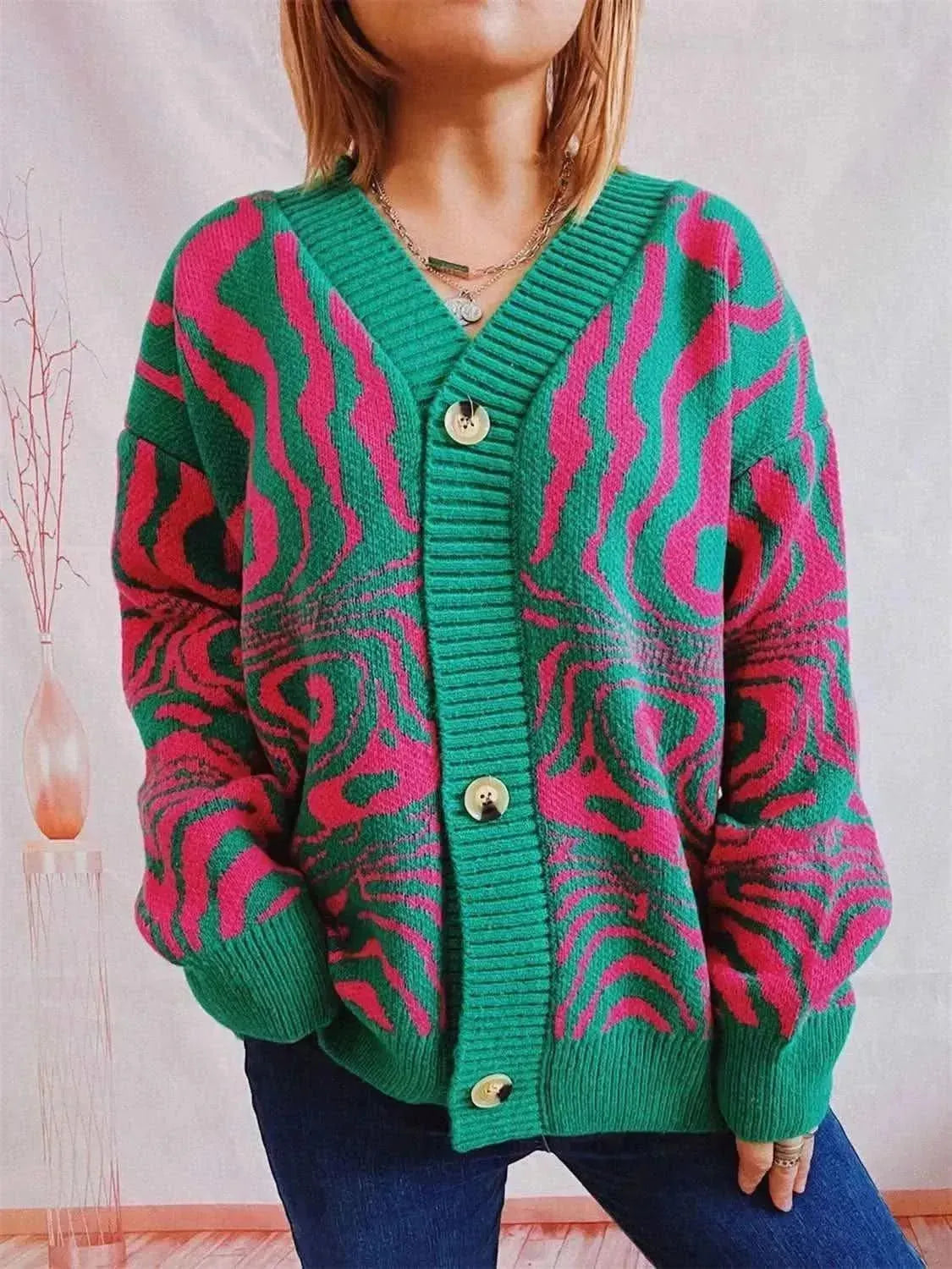 Abstract Pattern Button Down Cardigan - Bad Moms Club