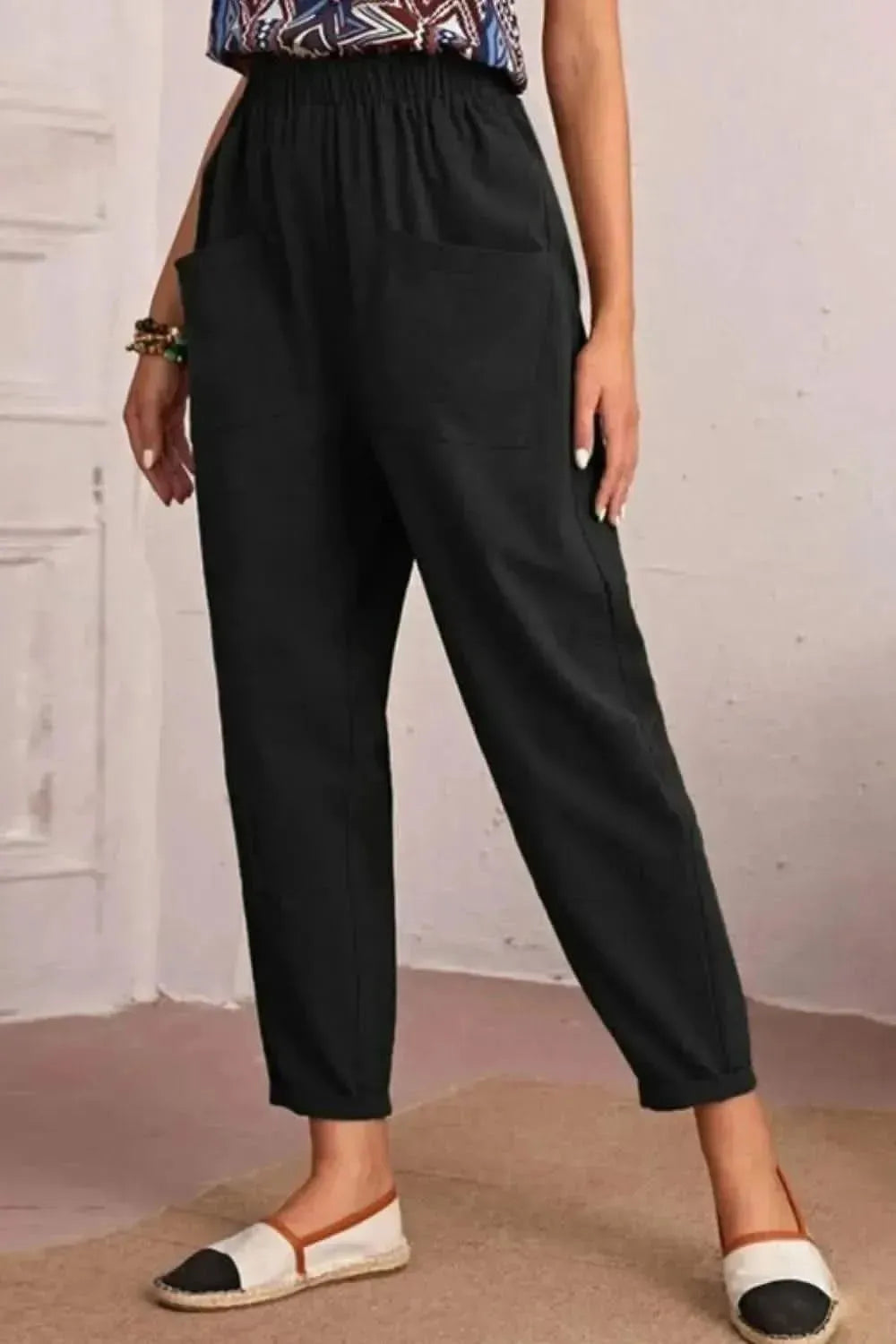 Elastic Waist Pocket Tapered Pants - Bad Moms Club