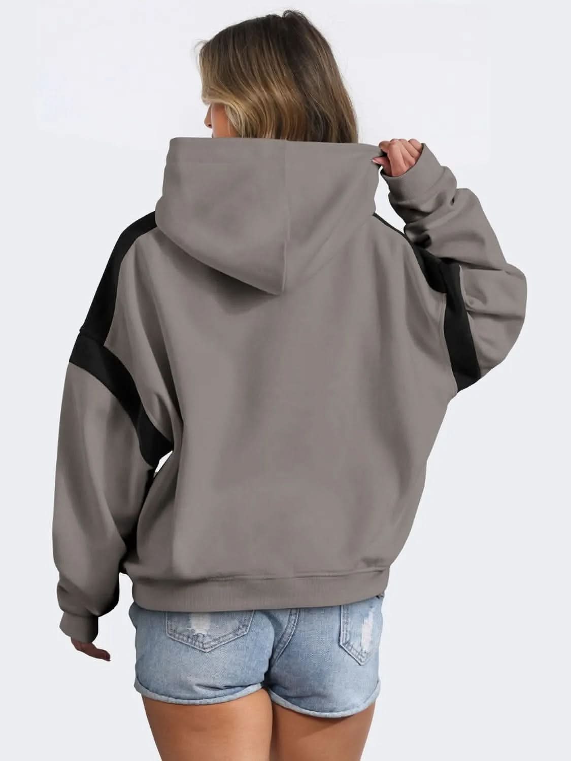 Contrast Dropped Shoulder Long Sleeve Hoodie - Bad Moms Club
