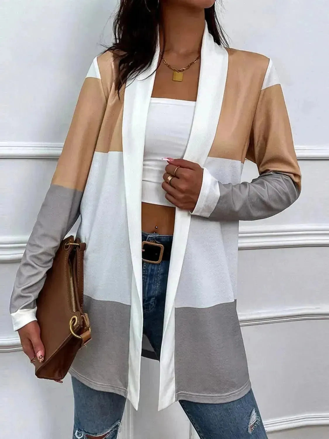 Color Block Open Front Cardigan - Bad Moms Club
