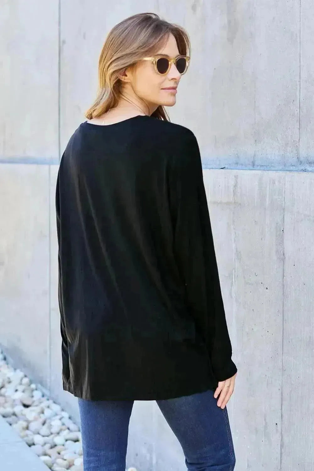 Basic Bae Full Size V-Neck Long Sleeve Top - Bad Moms Club