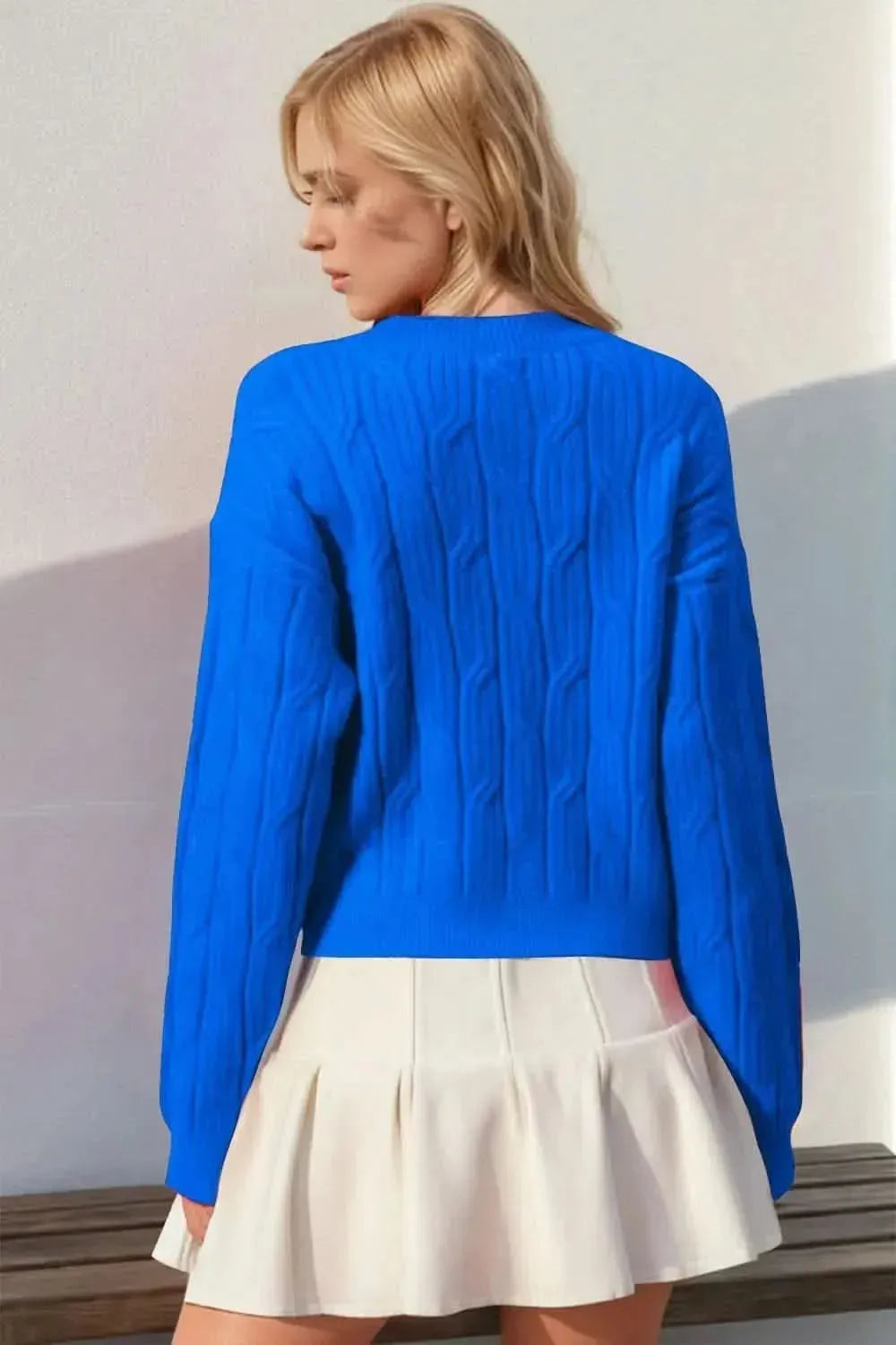 Double Take Full Size Bow Cable-Knit Round Neck Sweater - Bad Moms Club