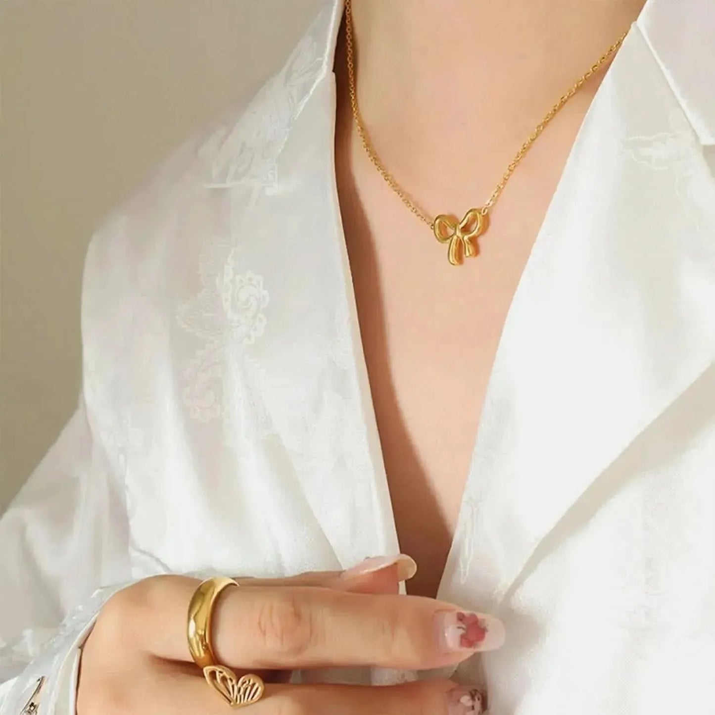 Gold-Plated Titanium Steel Bow Pendant Necklace - Bad Moms Club