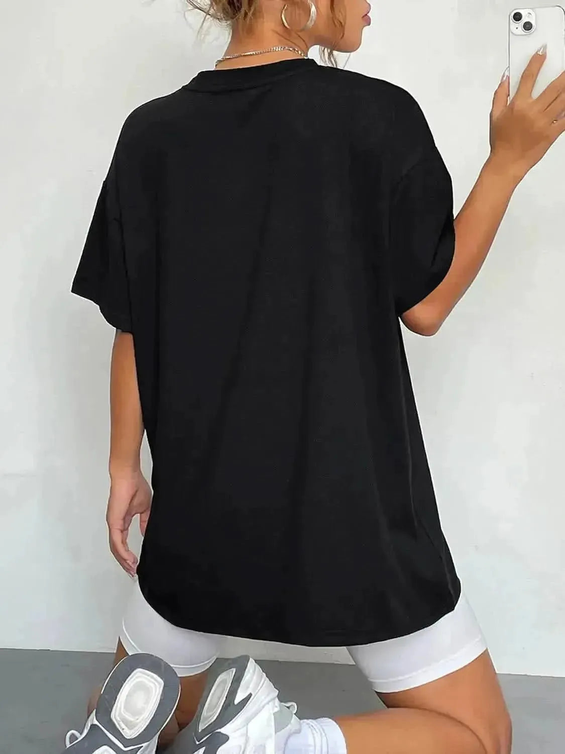 Round Neck Short Sleeve LET'S GO GHOULS Graphic T-Shirt - Bad Moms Club