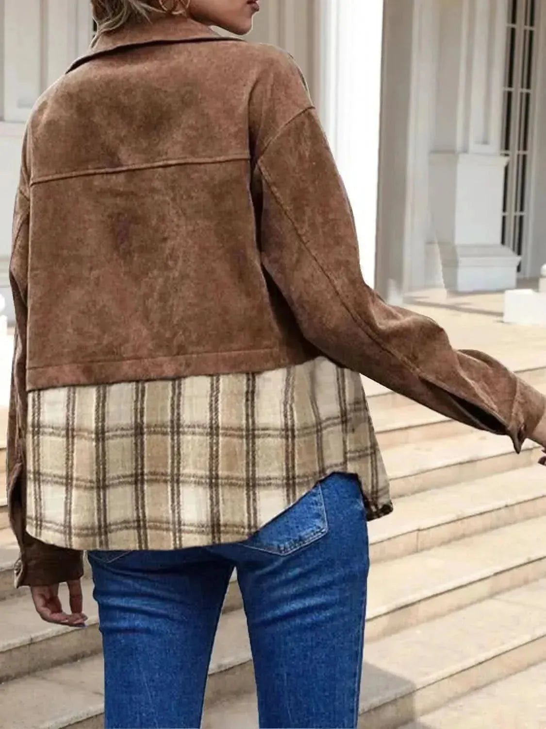 Printed Dropped Shoulder Collared Neck Denim Jacket - Bad Moms Club