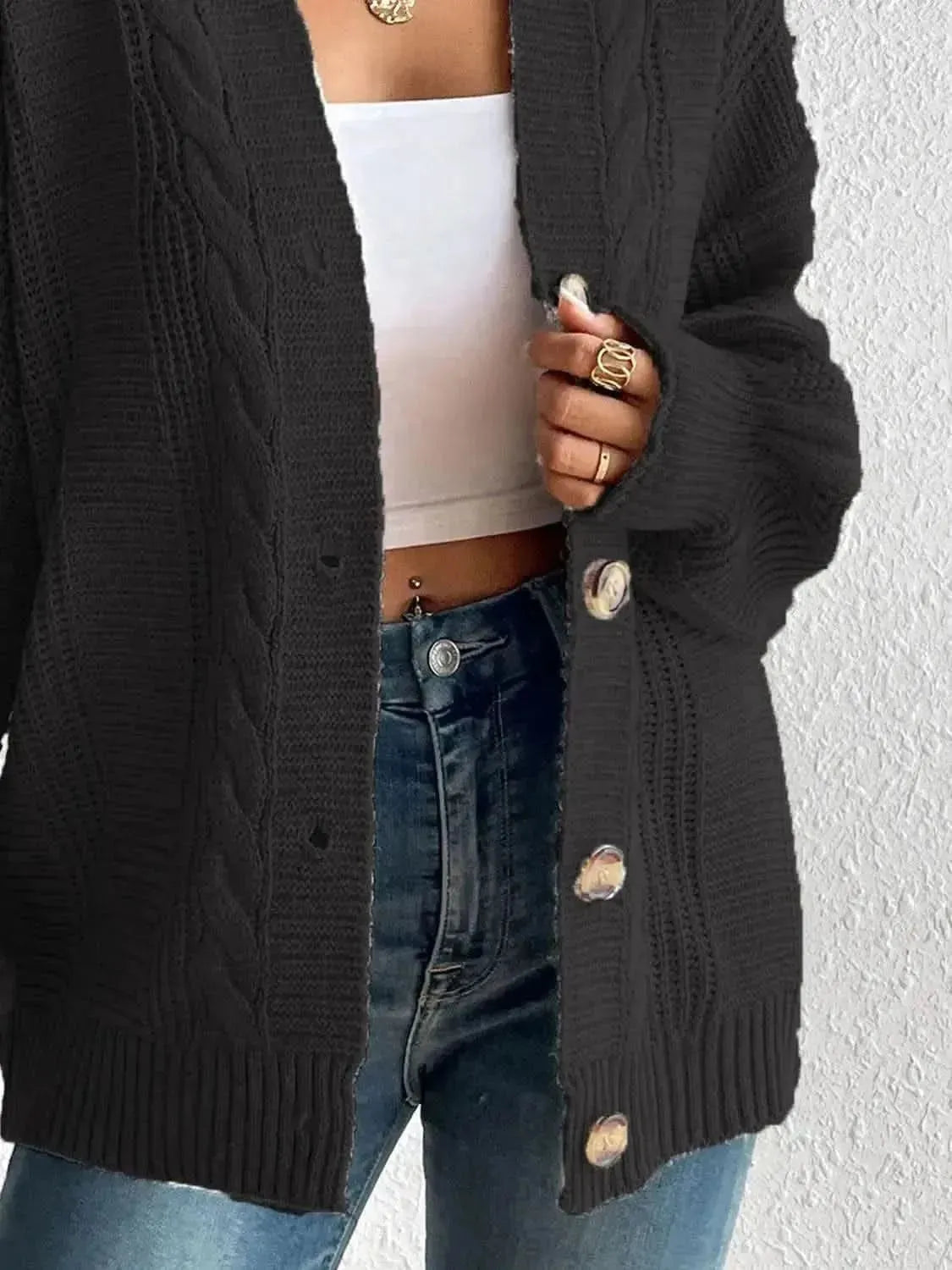 Cable-Knit Button Down Cardigan - Bad Moms Club