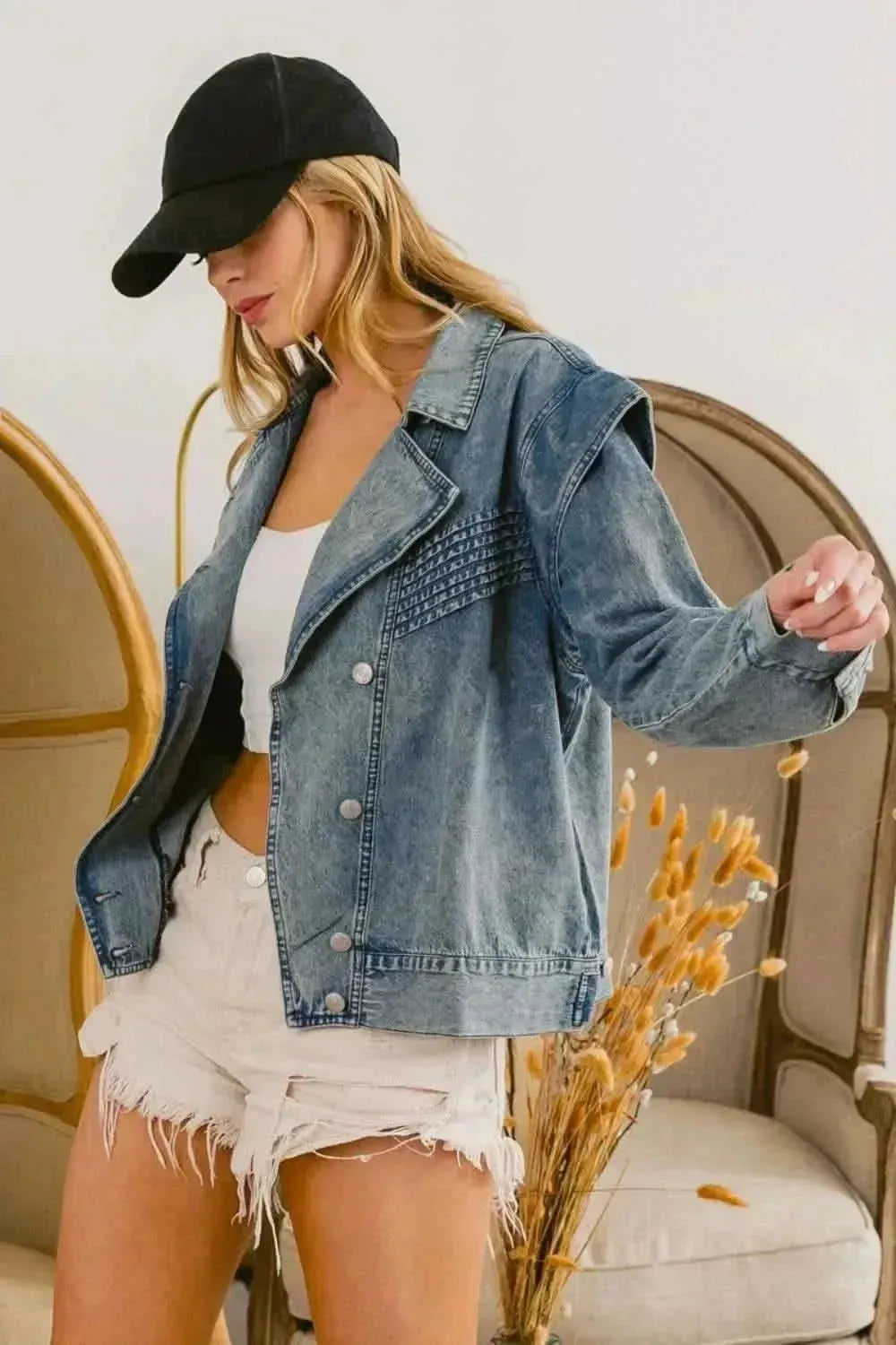 BiBi Button Up Long Sleeve Denim Jacket - Bad Moms Club