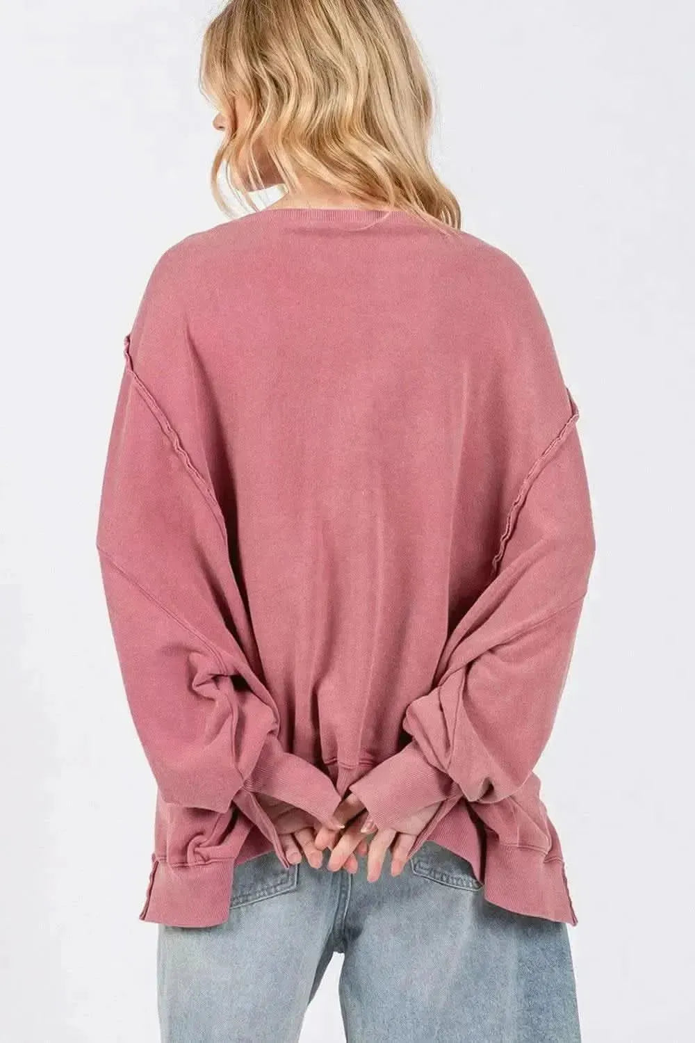 SAGE + FIG Mineral Wash Side Slit Oversized Sweatshirt - Bad Moms Club