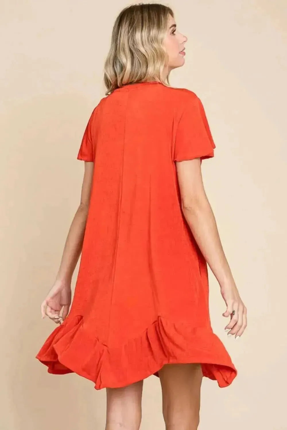 Culture Code Full Size Short Sleeve Ruffled Asymmetric Hem Dress - Bad Moms Club