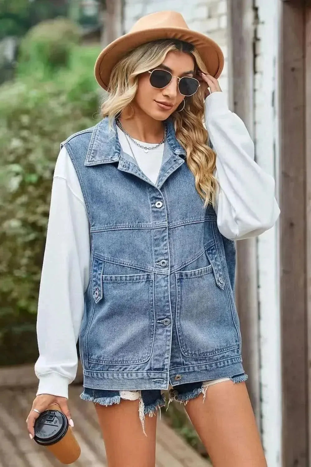 Sleeveless Denim Top with A Detachable Hood - Bad Moms Club