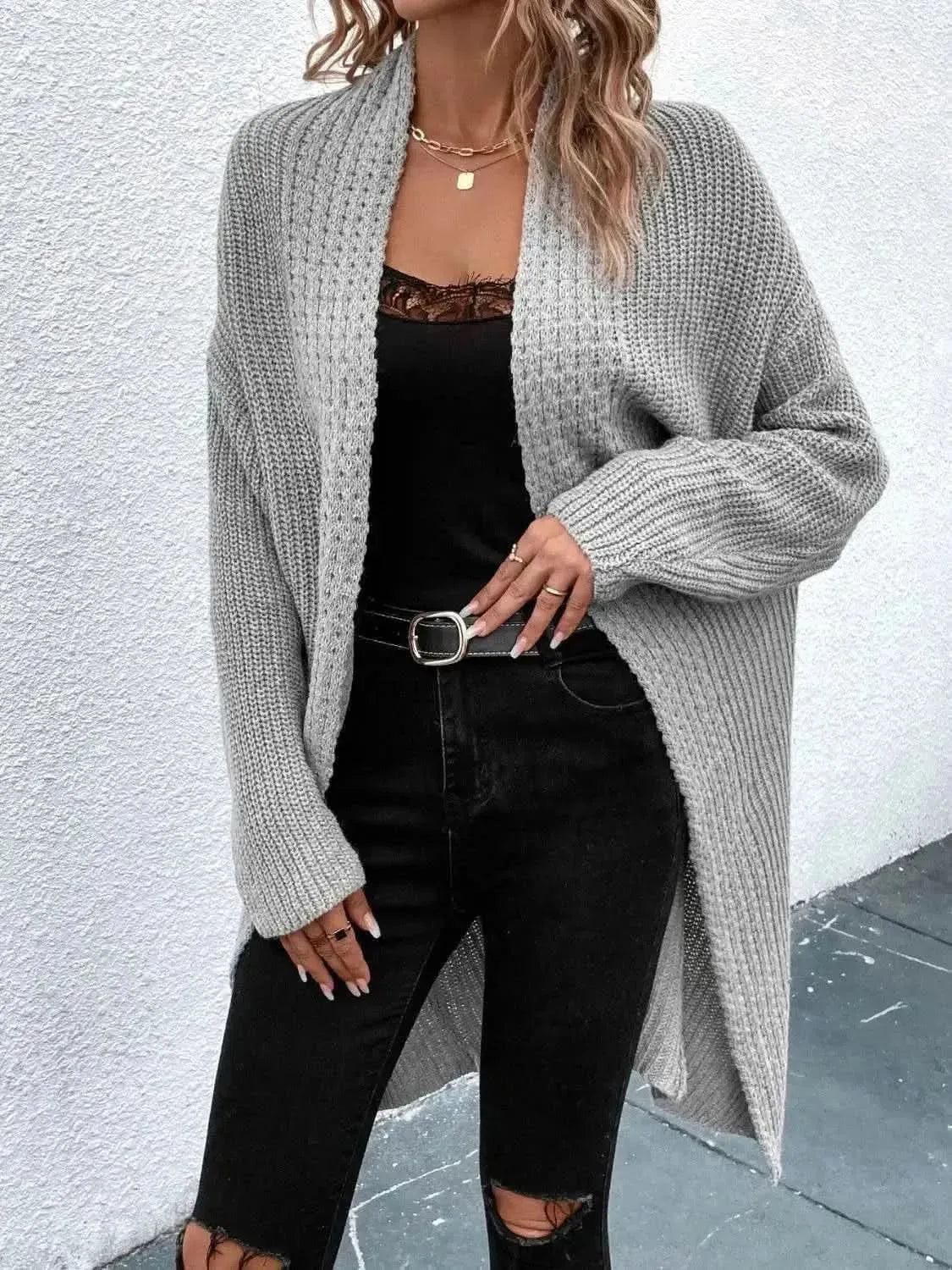 Open Front Dropped Shoulder Longline Cardigan - Bad Moms Club