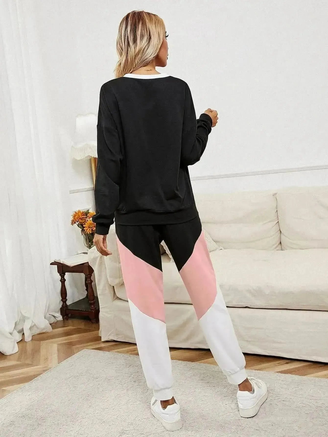 Ivy Lane Chevron Color Block Sweatshirt and Joggers Set - Bad Moms Club