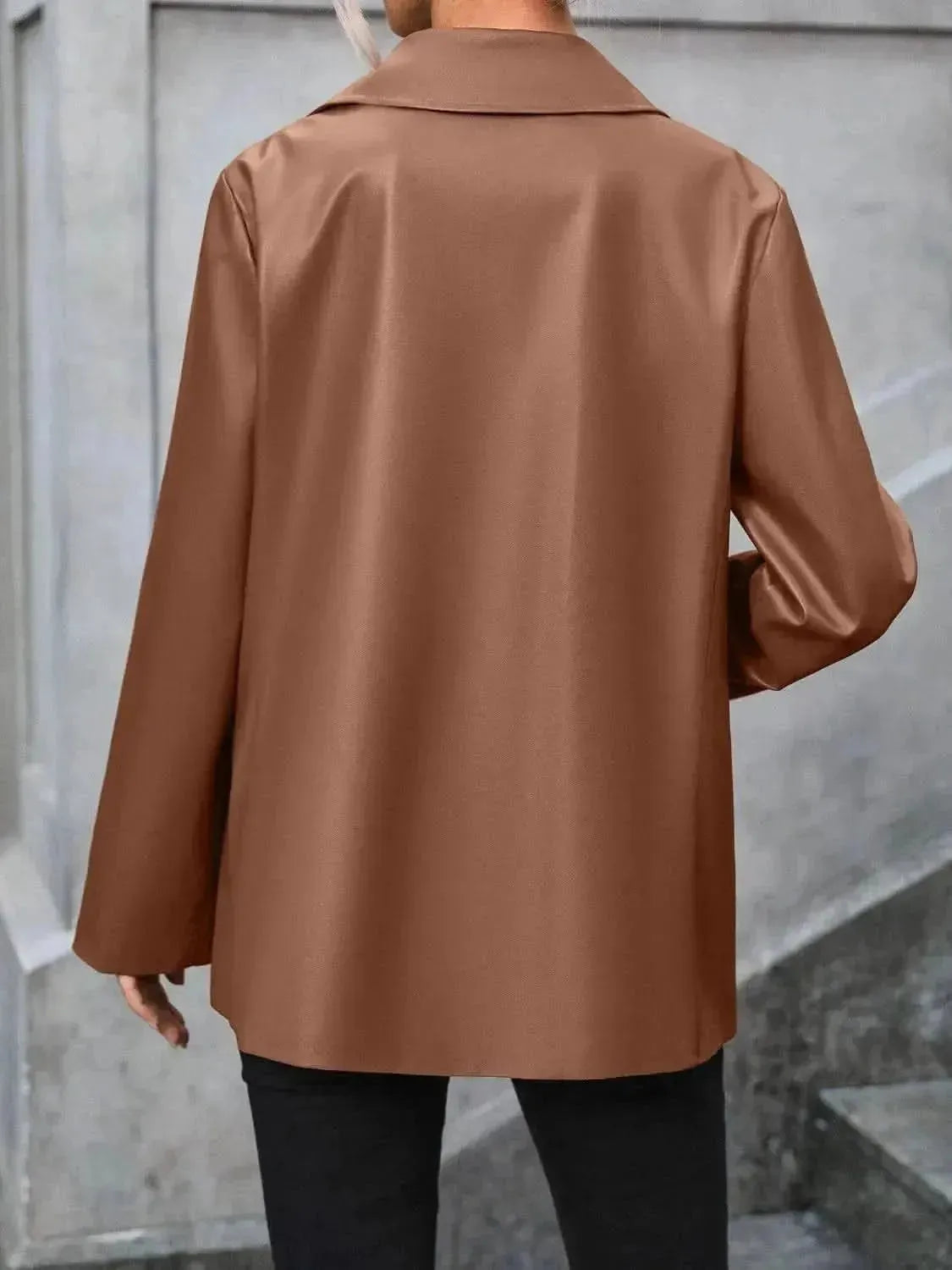 Pocketed Button Up Collared Neck Blazer - Bad Moms Club