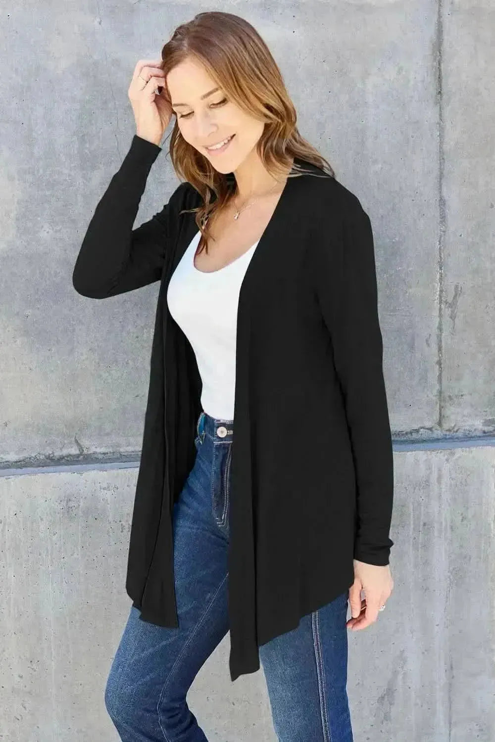 Basic Bae Full Size Open Front Long Sleeve Cardigan - Bad Moms Club