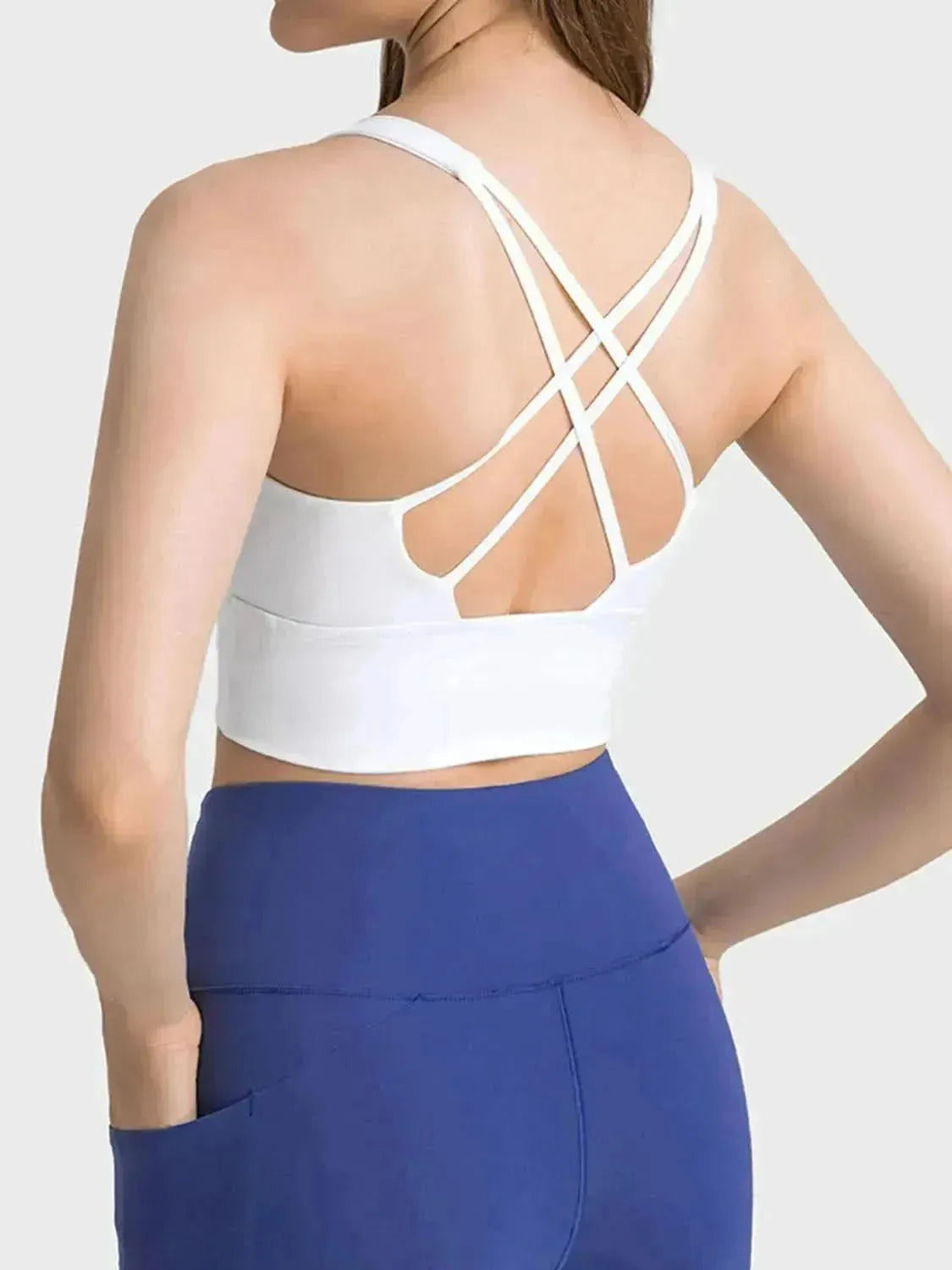 Scoop Neck Crisscross Straps Sports Bra - Bad Moms Club