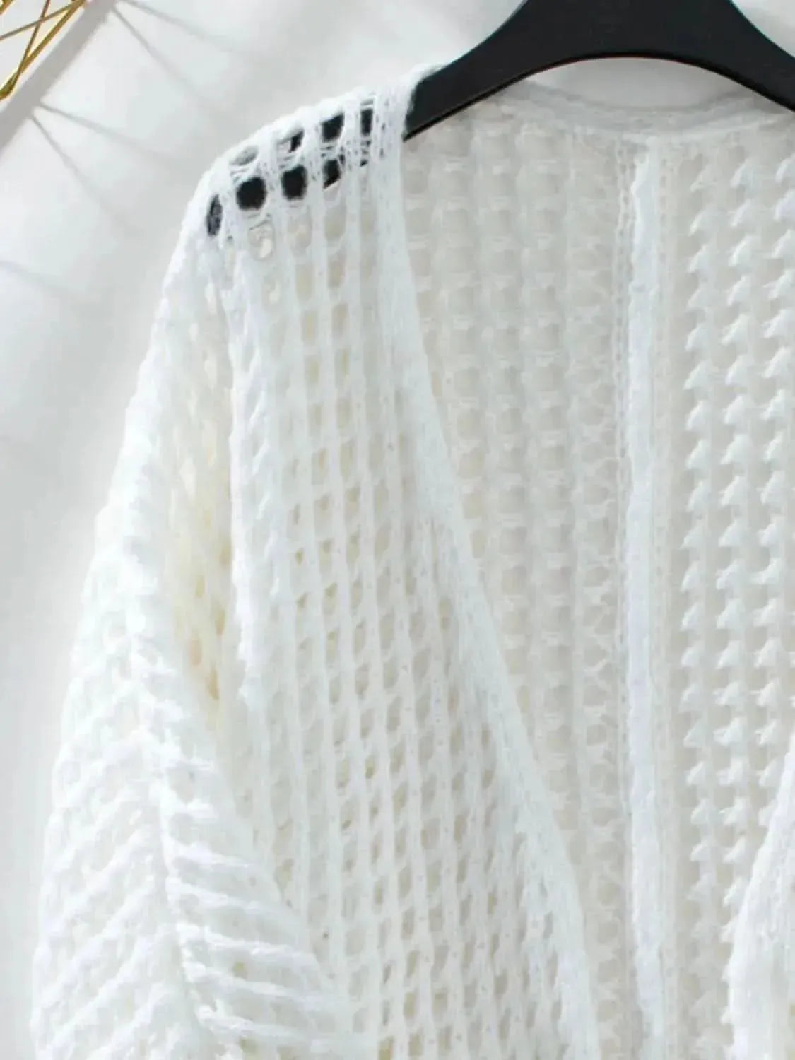 Openwork Open Front Long Sleeve Cardigan - Bad Moms Club