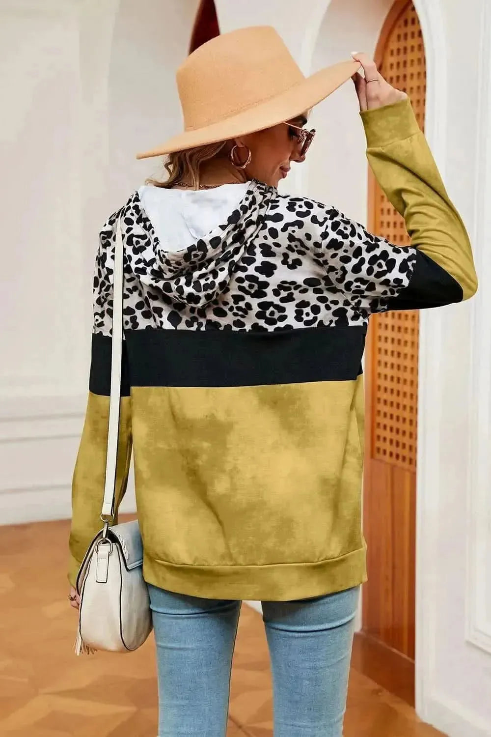 Leopard Drawstring Hoodie with Pocket - Bad Moms Club