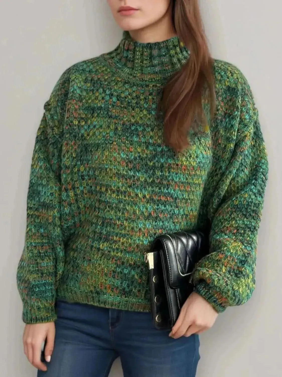 Heathered Turtleneck Dropped Shoulder Sweater - Bad Moms Club