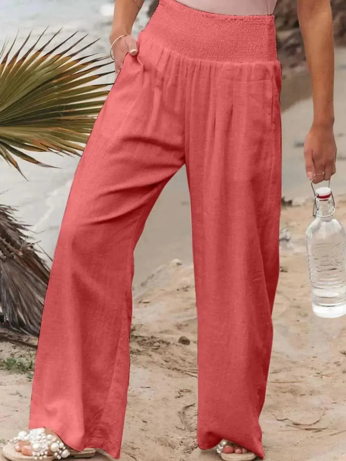 Full Size Smocked Waist Wide Leg Pants - Bad Moms Club