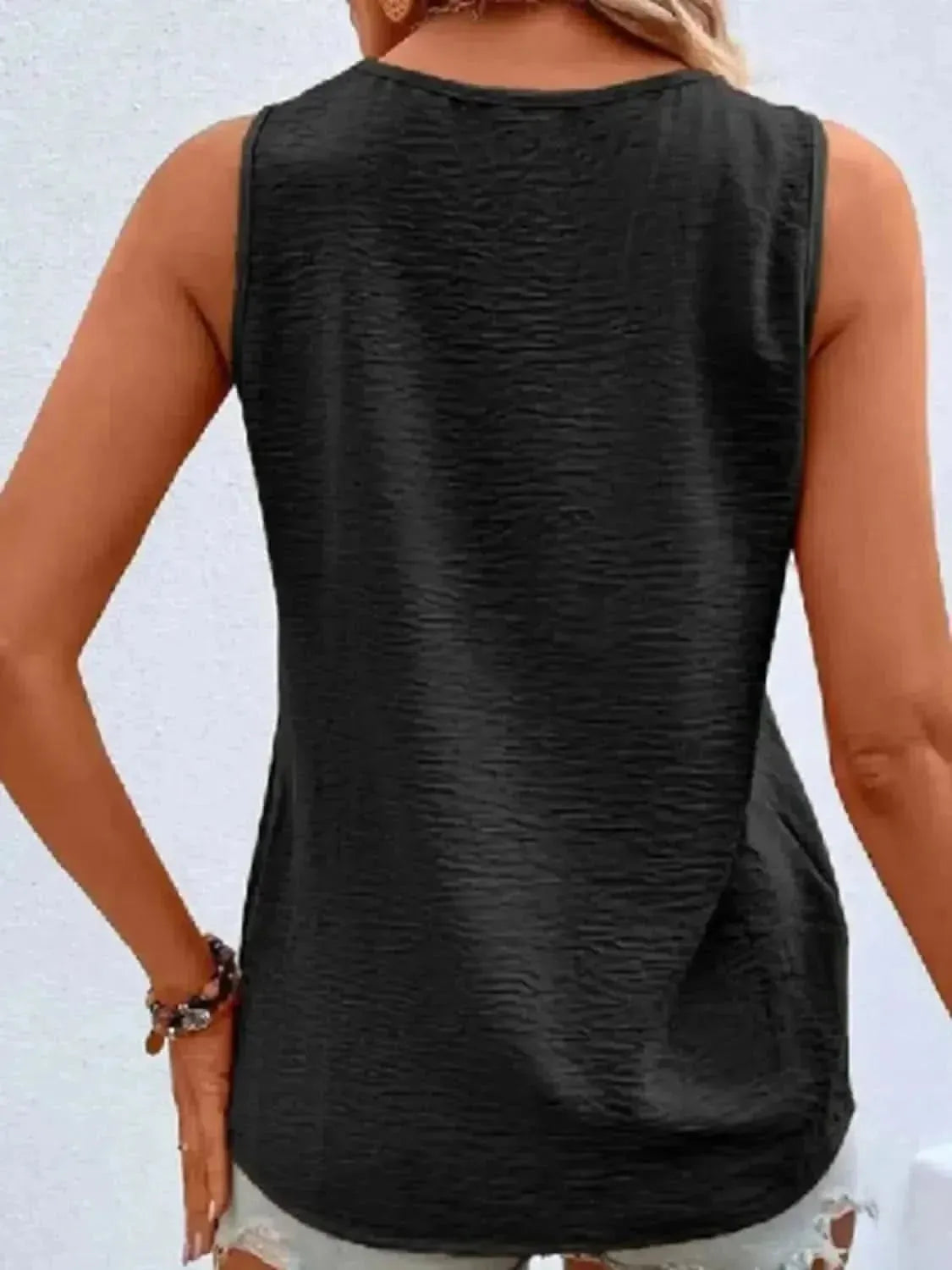 Full Size Decorative Button V-Neck Tank - Bad Moms Club