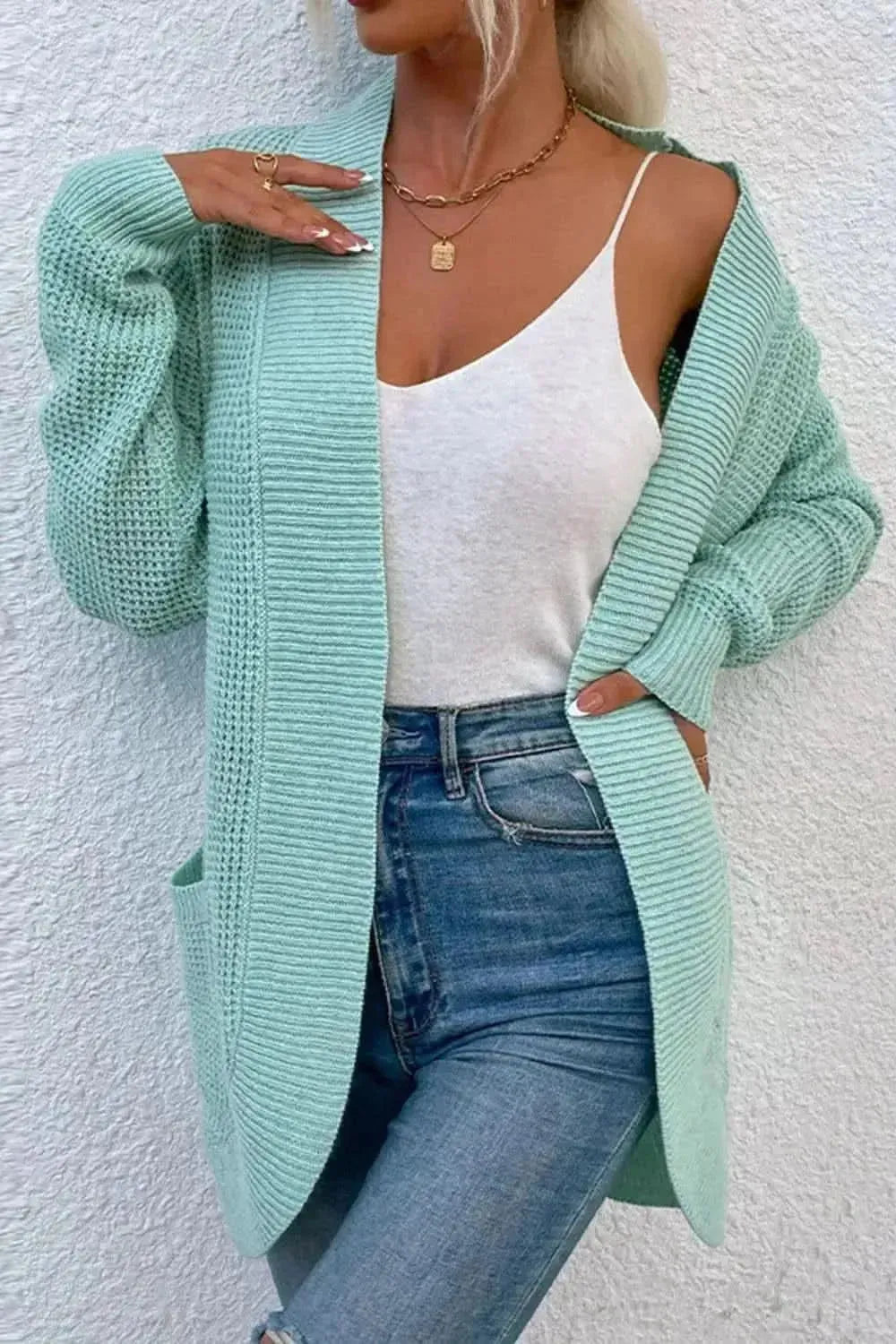 Open Front Rib-Knit Cardigan with Pockets - Bad Moms Club