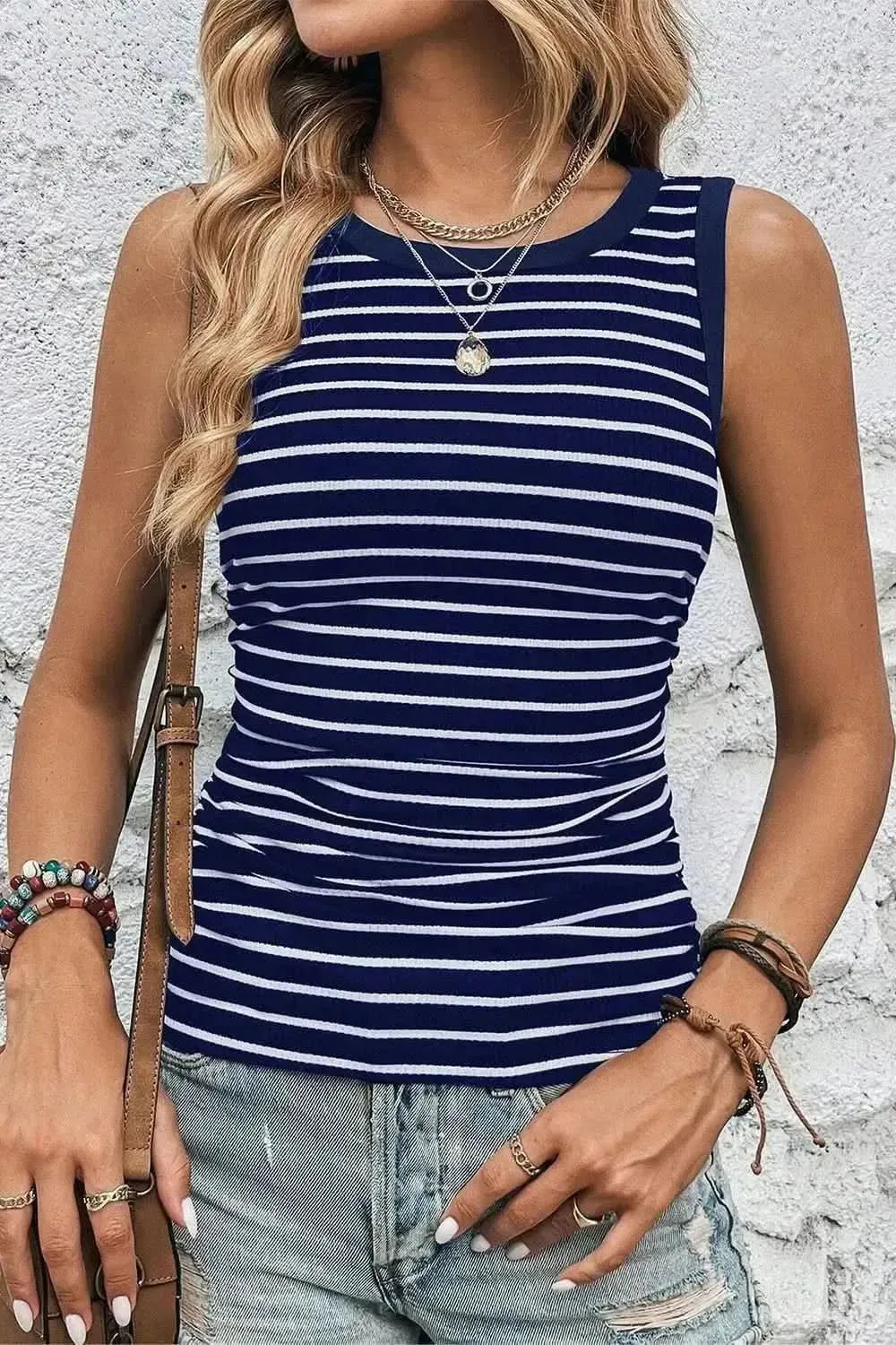 Striped Round Neck Tank - Bad Moms Club
