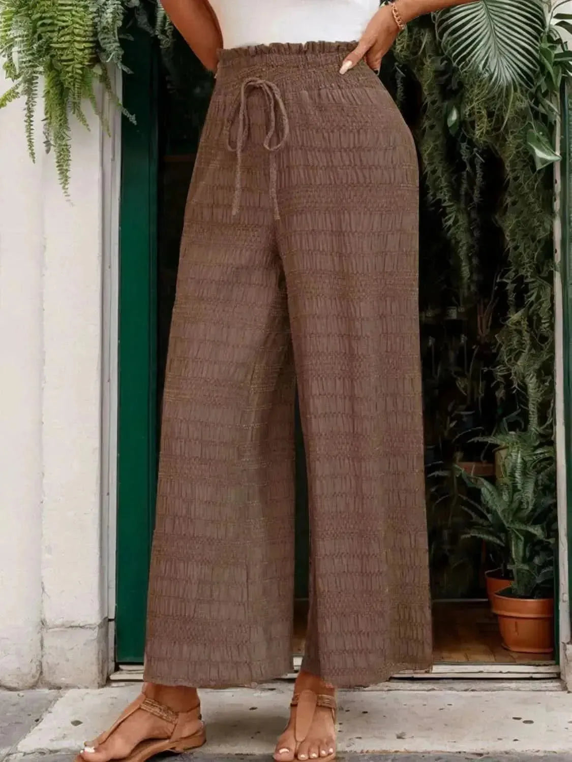 Perfee Tied Wide Leg Pants - Bad Moms Club
