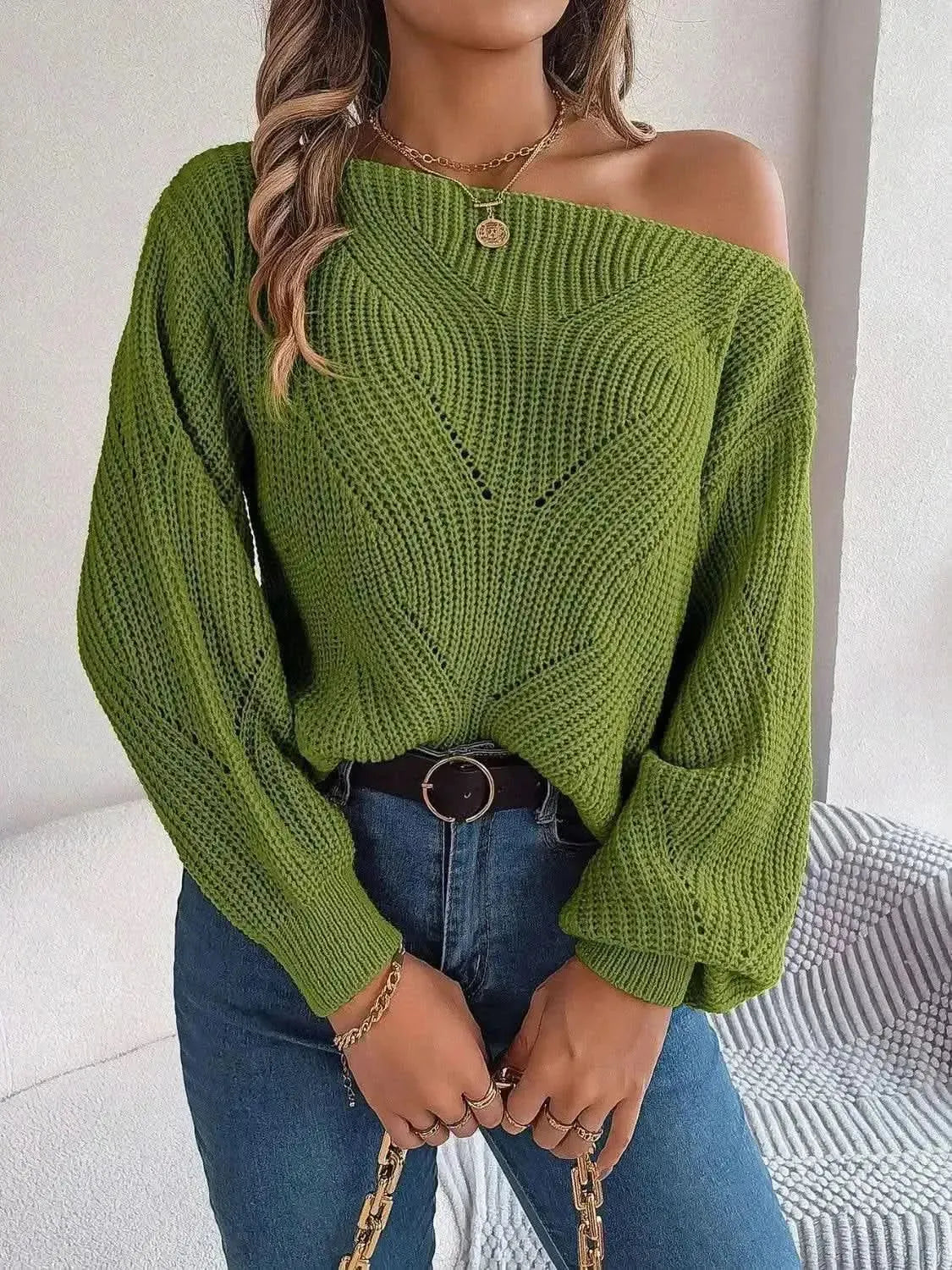 Openwork Long Sleeve Sweater - Bad Moms Club