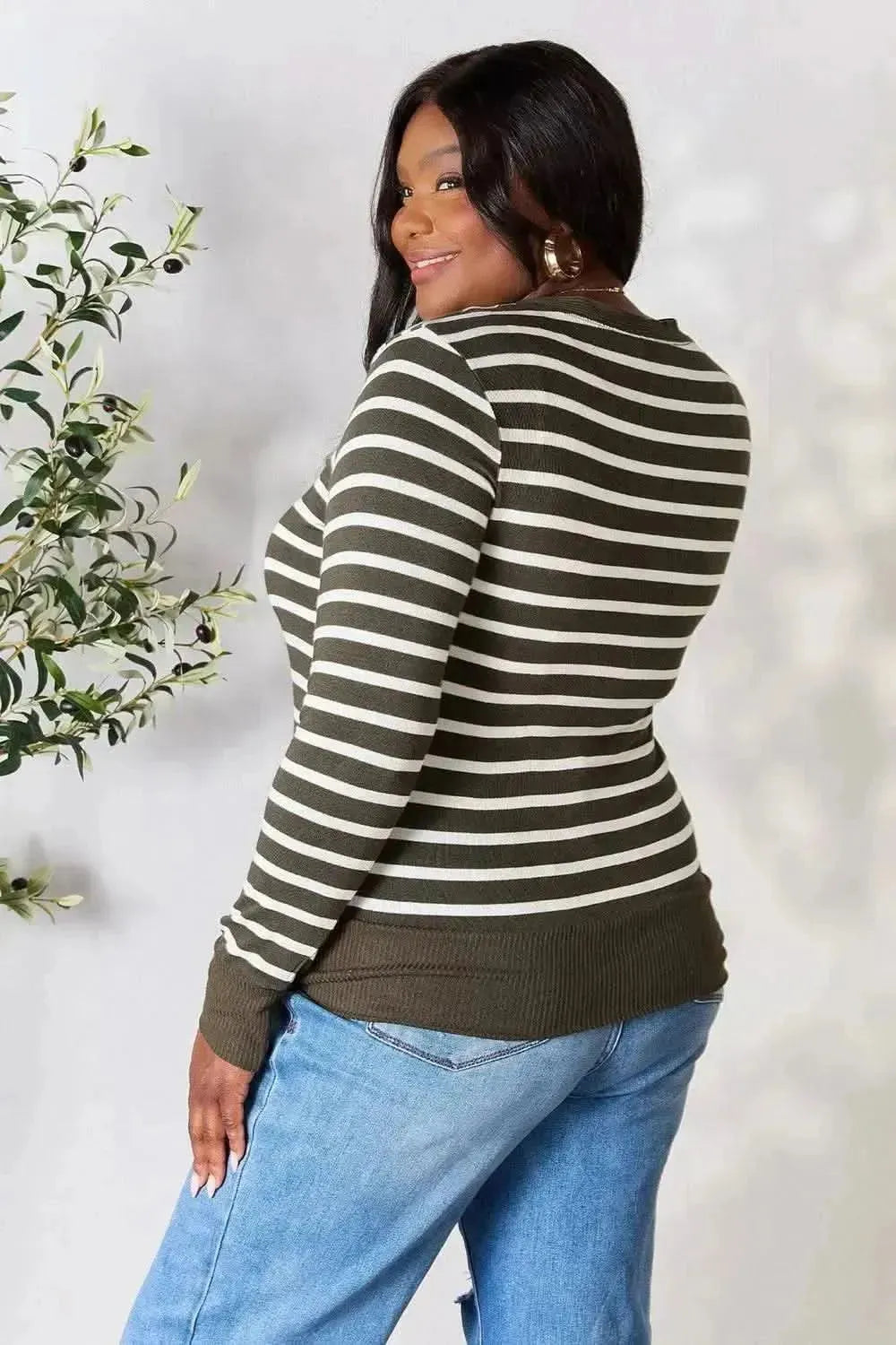 Zenana Full Size Striped Snap Down Cardigan - Bad Moms Club