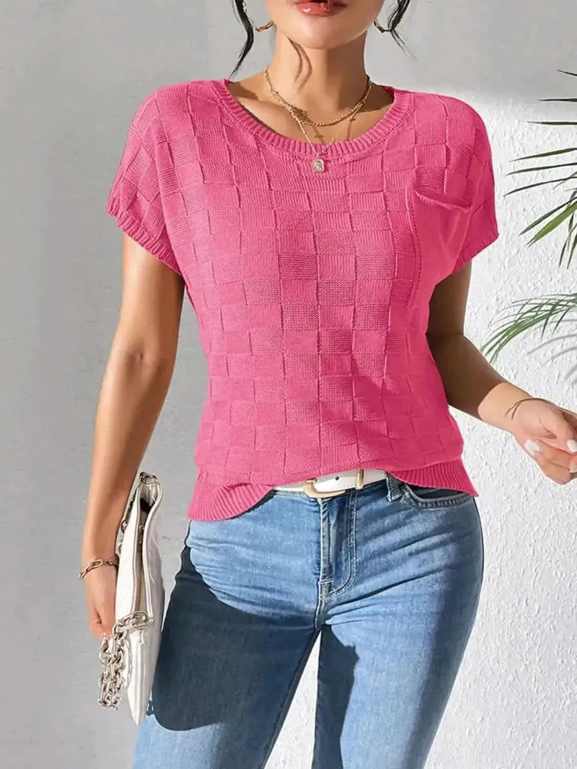 Round Neck Short Sleeve Knit Top - Bad Moms Club