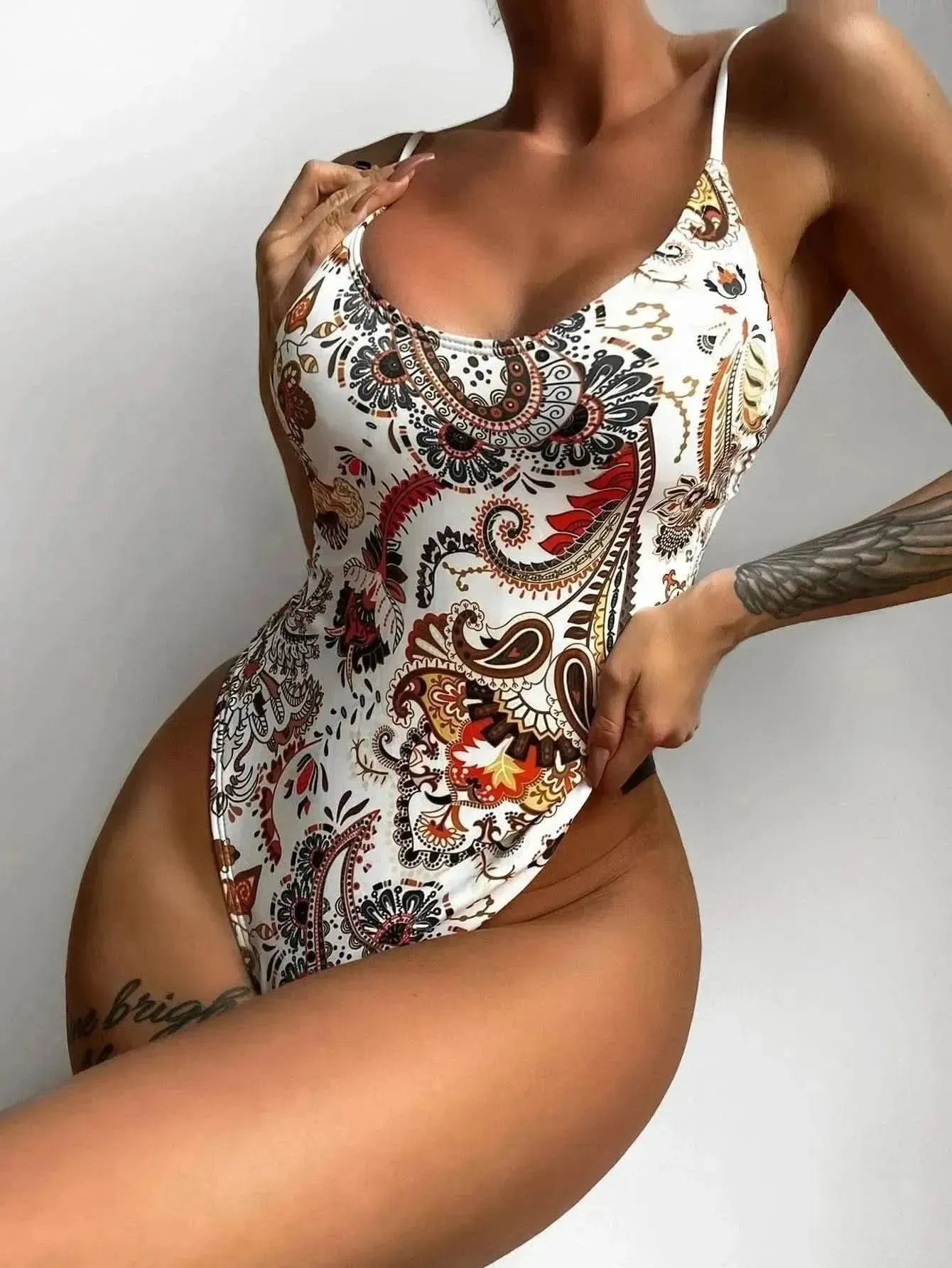 Printed Tie Back Scoop Neck One-Piece Swimsuit - Bad Moms Club