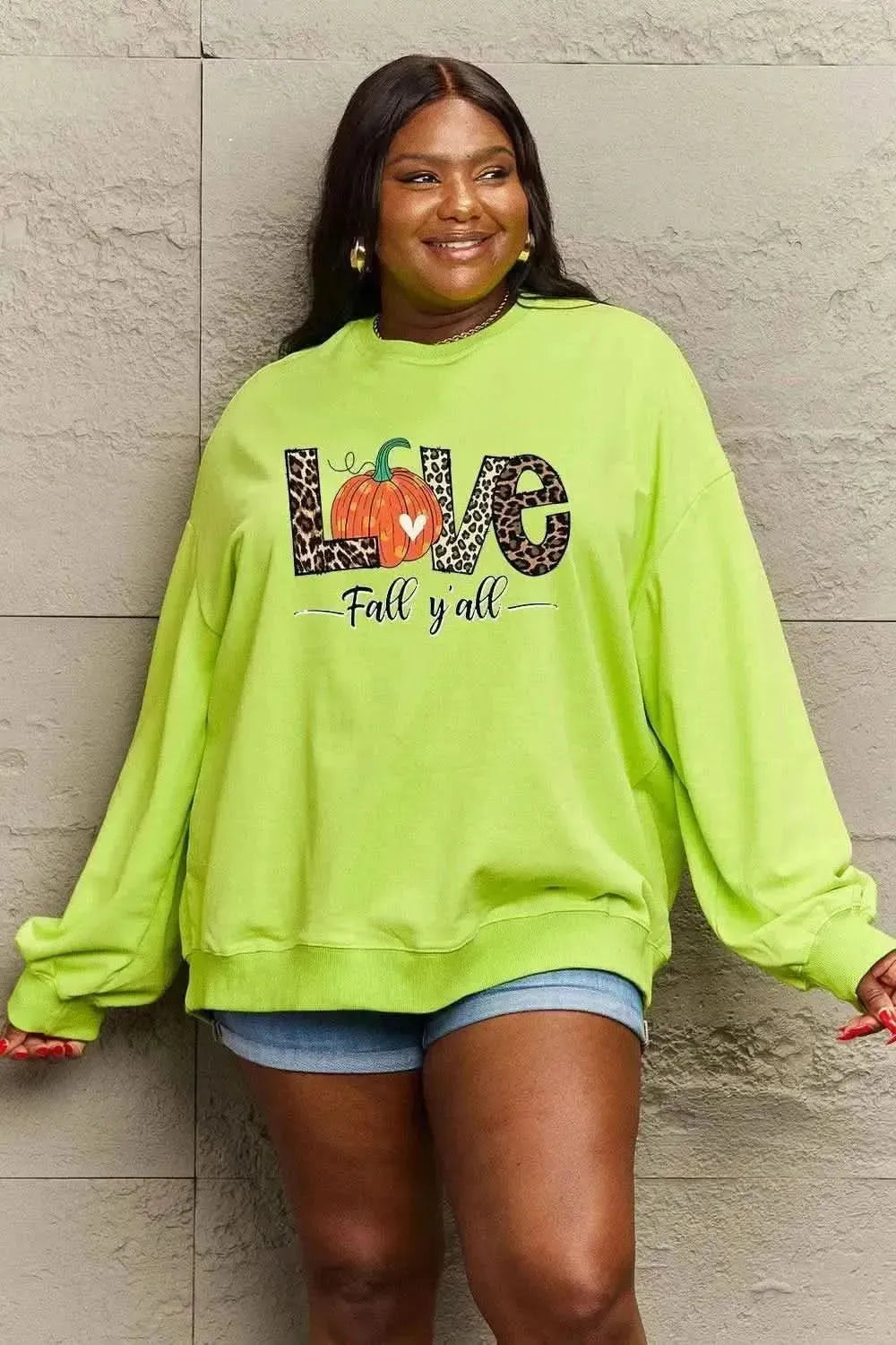 Simply Love Full Size LOVE FALL Y'ALL Graphic Sweatshirt - Bad Moms Club