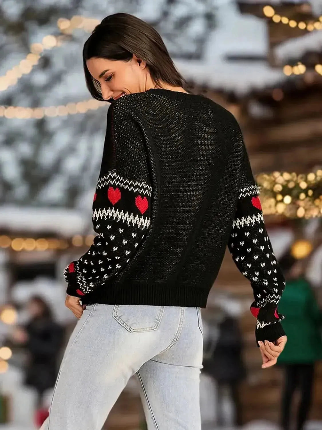 Perfee Christmas Element Round Neck Sweater - Bad Moms Club