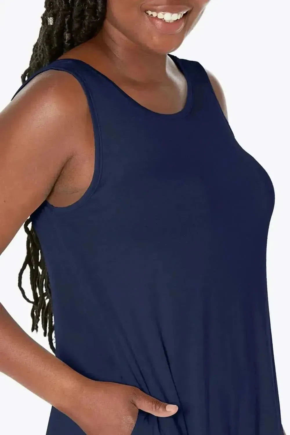 Full Size Round Neck Sleeveless Dress with Pockets - Bad Moms Club