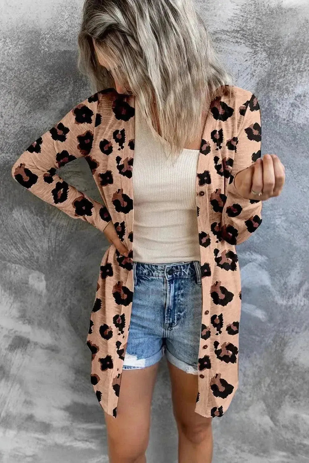 Printed Button Front Longline Cardigan - Bad Moms Club