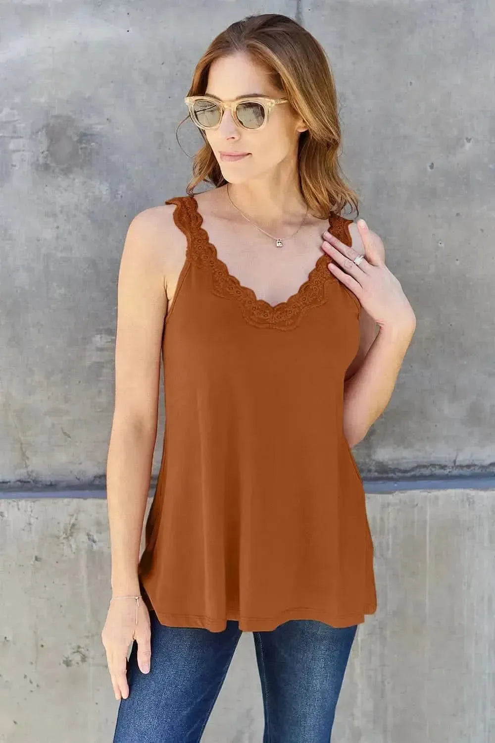 Basic Bae Full Size Lace Detail V-Neck Cutout Cami - Bad Moms Club