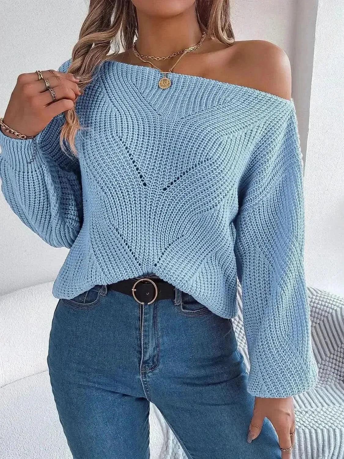Openwork Long Sleeve Sweater - Bad Moms Club