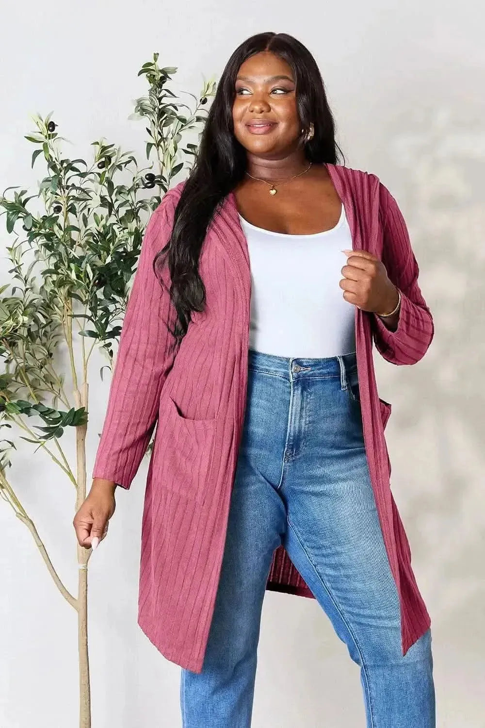 Basic Bae Full Size Hooded Sweater Cardigan - Bad Moms Club