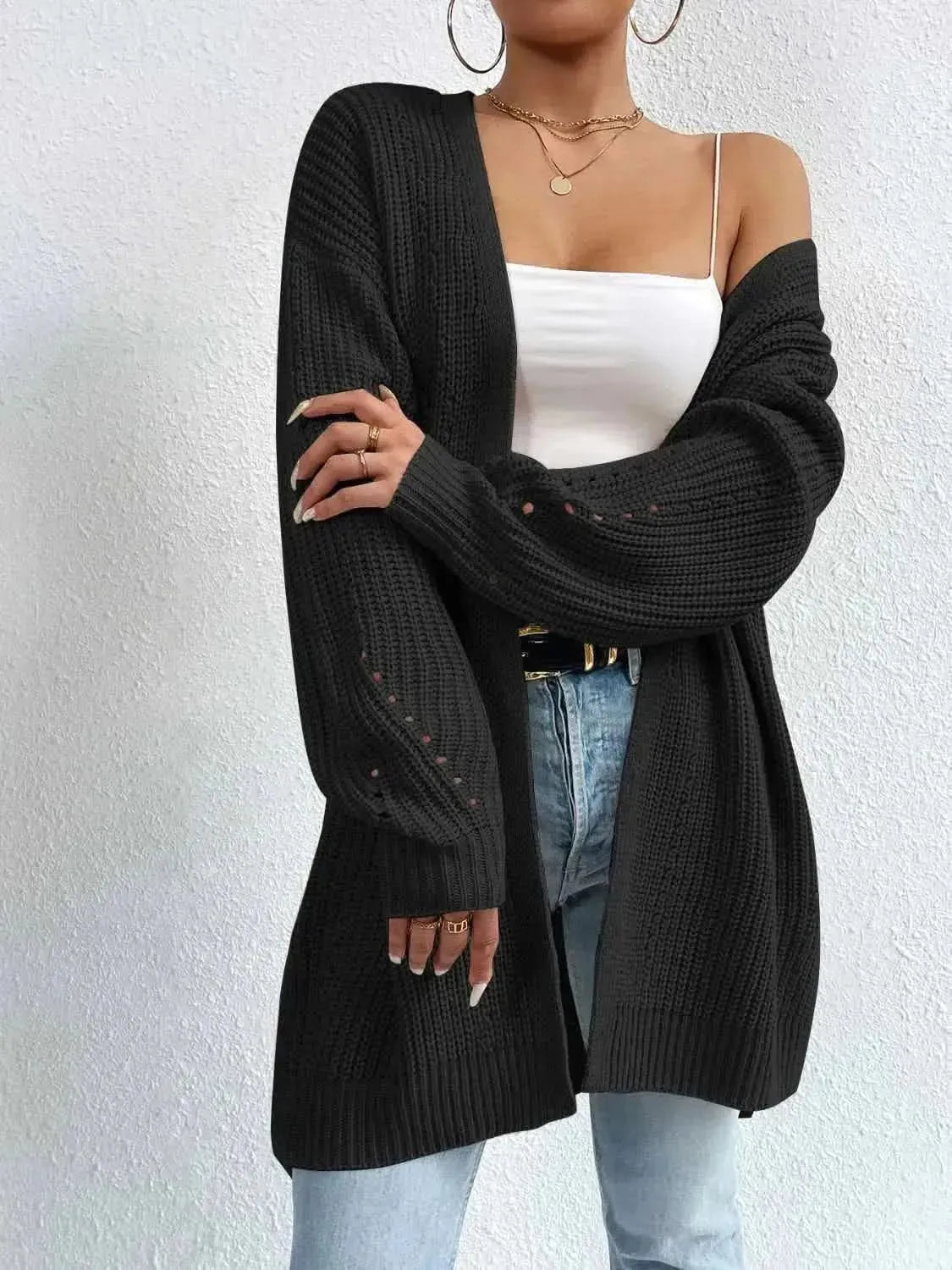 Open Front Dropped Shoulder Slit Cardigan - Bad Moms Club